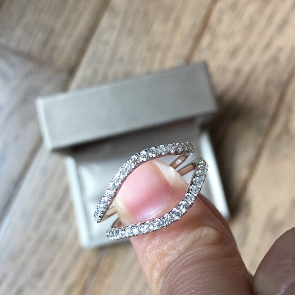 2pcs Solid 925 Silver curve wedding band Pave Ring - Picture 4 of 6